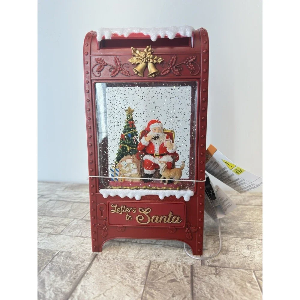 Snow Globe Santa Clause Christmas Lights Post Office Mail Box - - Picture 1 of 7
